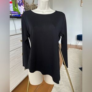 Misook *Exclusively* Petite Black Knit Stretch Asymmetrical Long Sleeve Tunic